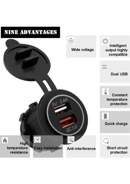 Evrensel Araba Qc3.0 Çift Bağlantı Noktası USB Şarj Güç Çıkışı Adaptörü 5 V 2.4A IP66 ile 60 cm Kablo (Yurt Dışından) fırsatları