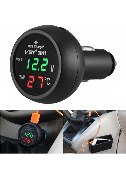 3 In 1 Araba USB Şarj Araba Çakmak Voltaj Algılama Ekranı ile Çok Fonksiyonlu Izleme Tablosu (Yurt Dışından)