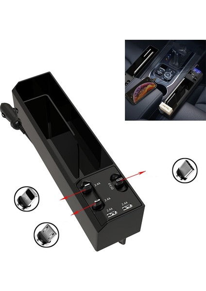 Kablo Araba ile Araba Koltuk Saklama Kutusu USB Şarj Cihazı, Stil: 3 Telli (Yurt Dışından)