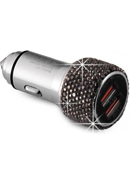 Araba Elmas Alüminyum Alaşım Qc3.0 Çift USB Hızlı Şarj Jet Black (Yurt Dışından)