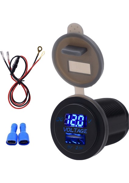 USB Şarj Güç Çıkışı Adaptörü 2.1A 5 V IP66 LED Dijital Voltmetre + 60CM Kablo (Yurt Dışından)