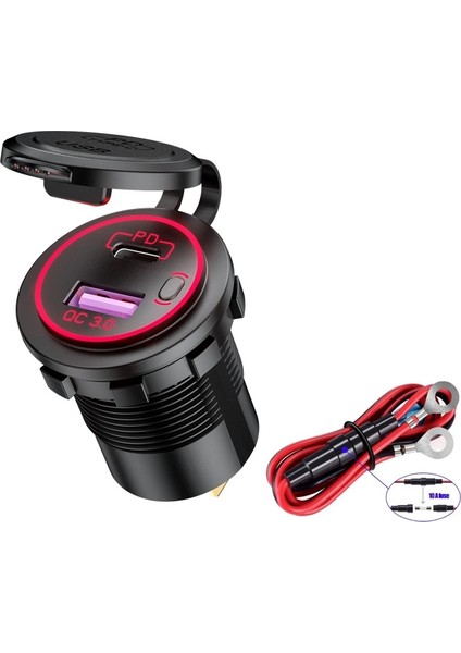 Araba Motosiklet Gemi Modifiye USB Şarj Su Geçirmez Pd + Qc3.0 Hızlı Şarj, Model: 60 cm Hat ile (Yurt Dışından)