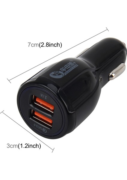 Dc 12-24V Hızlı Şarj Cihazı 3.0 Araç Şarj Cihazı ile 3.1A Araba Çift USB Şarj Cihazı Siyah (Yurt Dışından)