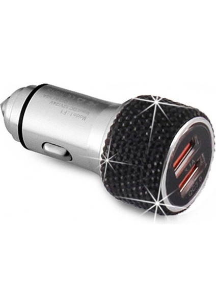 Araba Elmas Alüminyum Alaşım Qc3.0 Çift USB Hızlı Şarj Cihazı Siyah (Yurt Dışından)