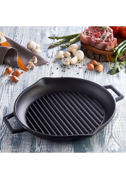 Yuvarlak Grill Tava Çap 26 Metal Kulplu