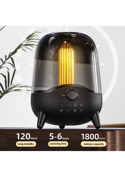 Lp-20 LED Gece Lambası Kablosuz Bluetooth 5.0 Müzik Hoparlör Desteği Tf Kart Aux Siyah (Yurt Dışından)