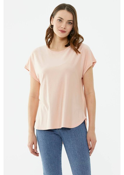 Yarasa Kol Arkası Uzun Tshirt - Pudra modelleri