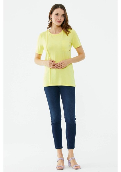 Kendinden Parçalı Cep Detaylı Tshirt - Sarı fiyatları
