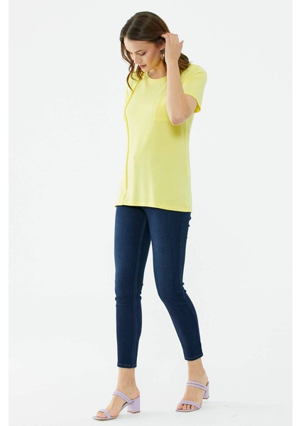 Kendinden Parçalı Cep Detaylı Tshirt - Sarı fırsatları
