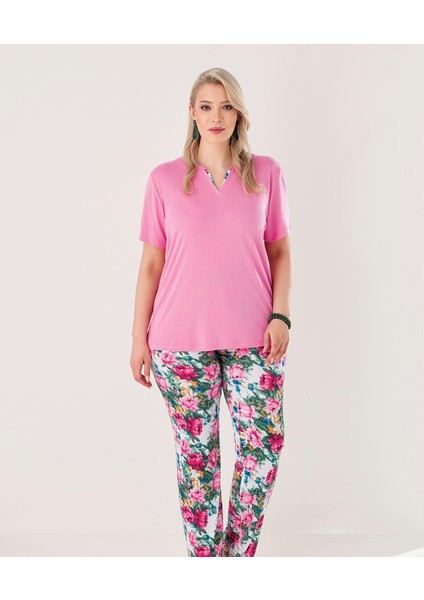 5038 Kadın Battal Modal Kısa Kollu Pijama Takımı