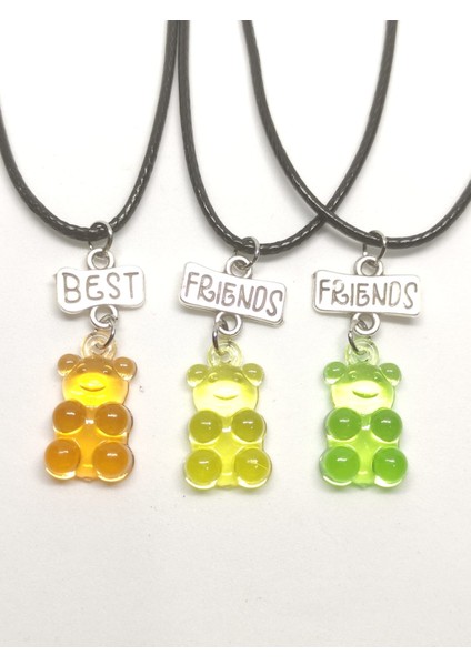 Jelibon Ayıcıklar 3'lü Arkadaşlık Bff Best Friends Kolyesi Model 1. Çocuk Genç Kolye.