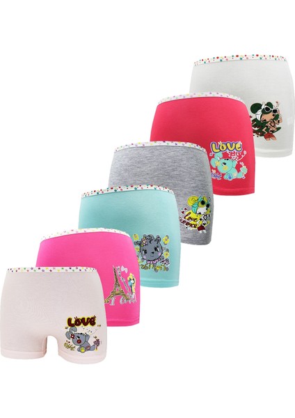 Kız Çocuk Karışık Renk Pamuklu Baskılı 6 Adet Şort Külot