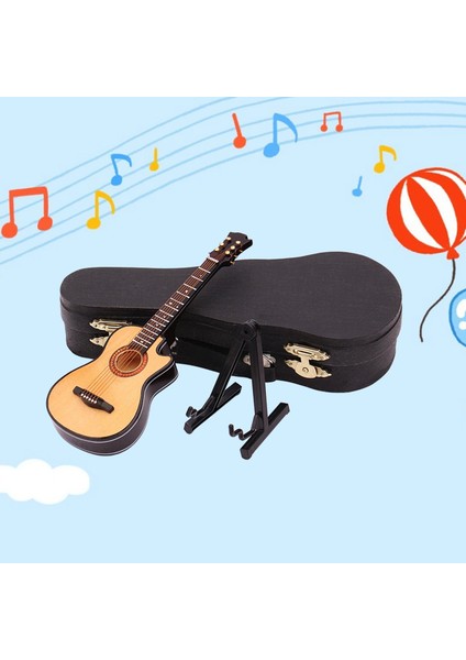 Ahşap Gitar Modeli ile Standı ve Durumda Classcial 1:12 Ev Ofis Masaüstü Ahşap Renk B (Yurt Dışından)