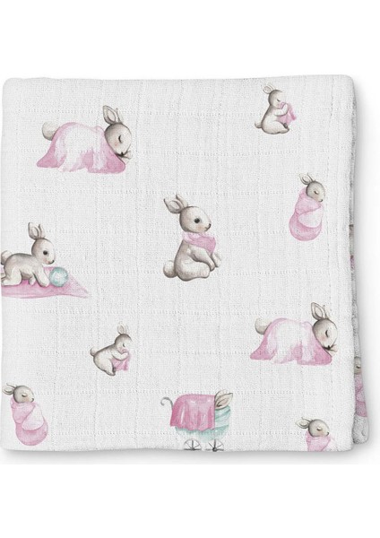 Bebek Müslin Örtü 100X100 cm Bébé Lapin Rose