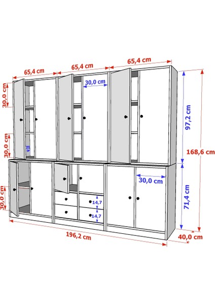 Dolapli Çekmeceli Vitrin Beyaz 196 cm VTR-1058-Ç indirimleri