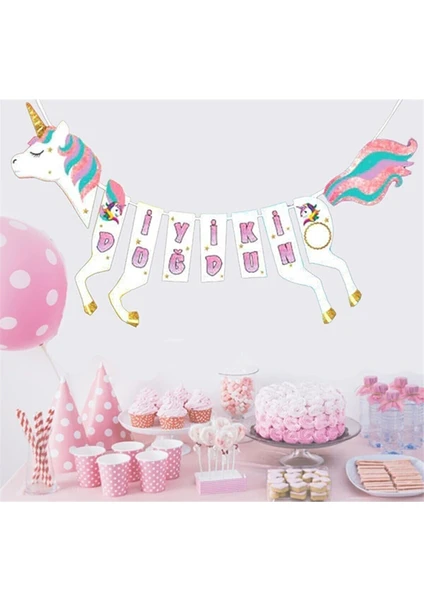 My Party Ready 3D Unicorn Iyiki Doğdun Banner