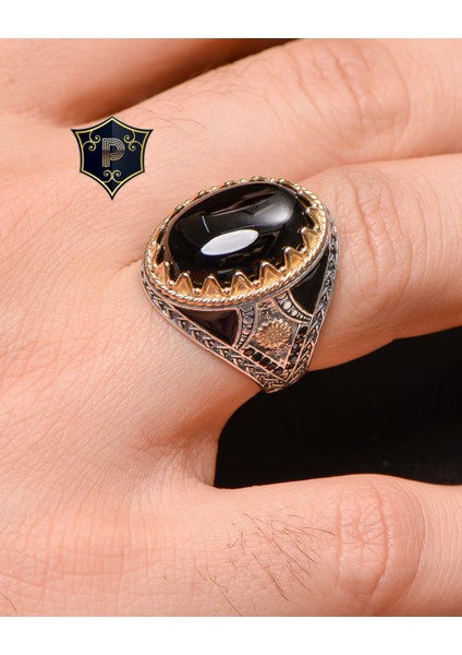 Gümüş Gümüş Erkek Yüzük Siyah Oniks Taşlı Zirkon Taş Süslemeli indirimleri