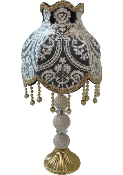 Fransız Dantel Koyu Füme Kadife Kumaş Klasik Abajur