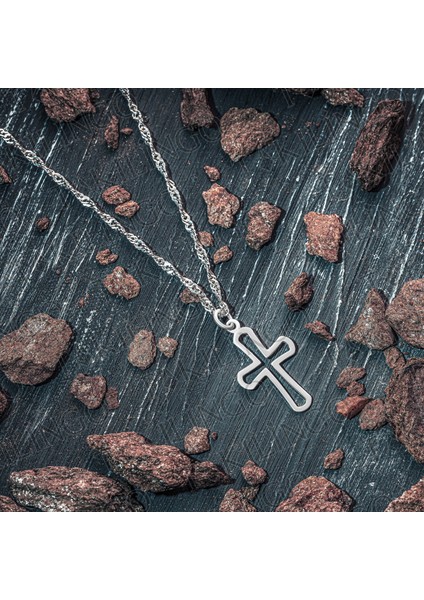 925 Ayar Gümüş Singapur Zincirli Sade Hac Cross Kolye