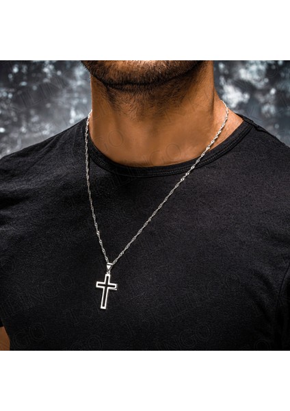 925 Ayar Gümüş Singapur Zincirli Sade Hac Cross Kolye