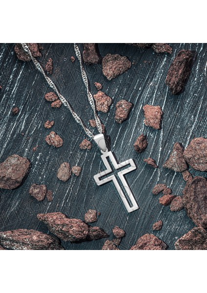 925 Ayar Gümüş Singapur Zincirli Sade Hac Cross Kolye