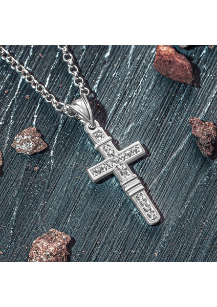 925 Ayar Gümüş Mini Zarif Cubic Zircon Hac Cross Kolye