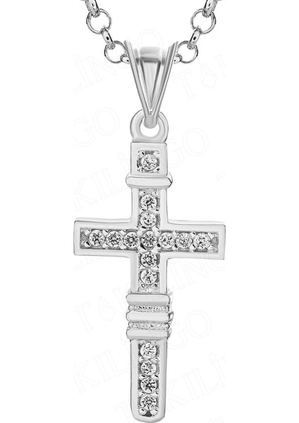 925 Ayar Gümüş Mini Zarif Cubic Zircon Hac Cross Kolye