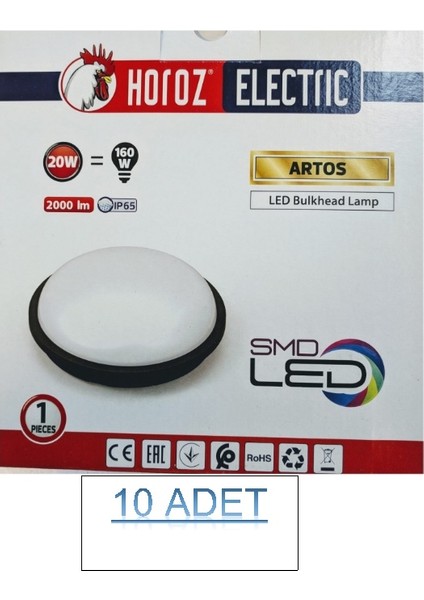 10 Adet Horoz Artos 20 W Nemliyer Armatür Beyaz Kasa 6500K