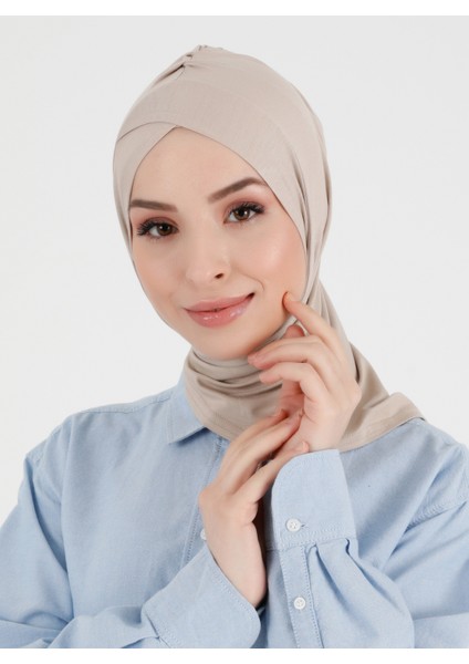 Pileli Isra Çapraz Türban - Açık Vizon - Ecardin