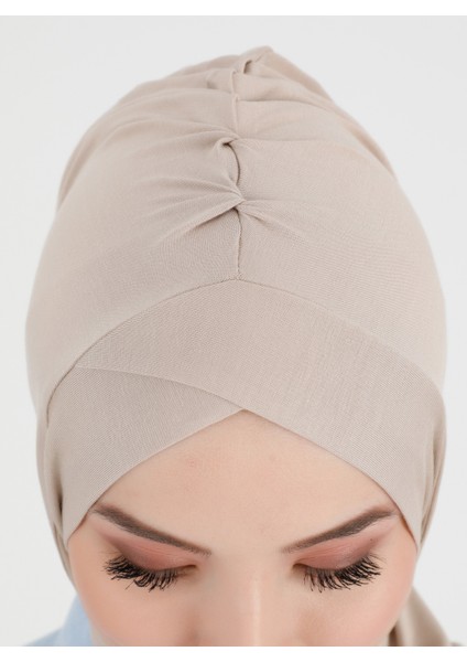 Pileli Isra Çapraz Türban - Açık Vizon - Ecardin fırsatları