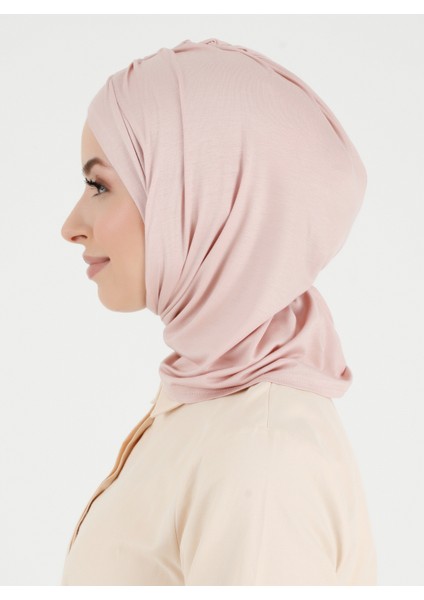 Pileli Isra Çapraz Hazır Türban - Pudra - Ecardin modelleri