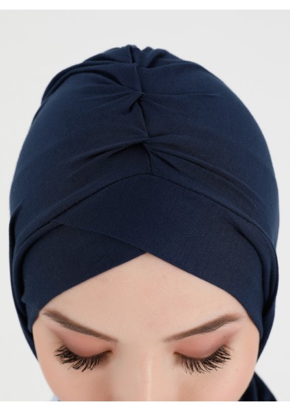 Pileli Isra Çapraz Türban - Lacivert - Ecardin fırsatları