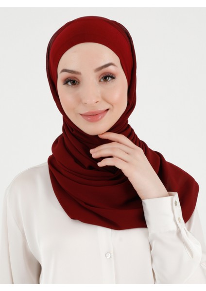 Boneli Düz Şifon Şal - Bordo - Ecardin