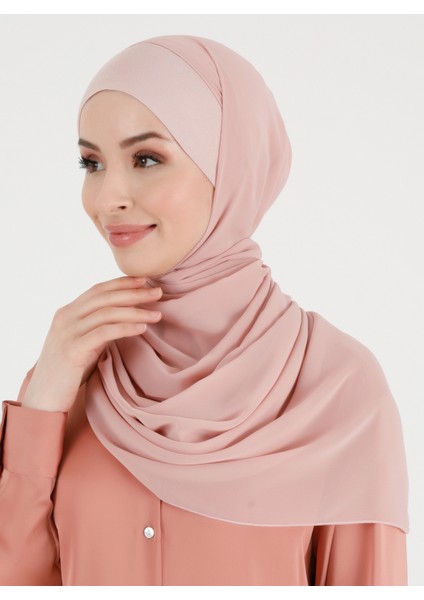 Boneli Düz Şifon Şal - Pudra - Ecardin