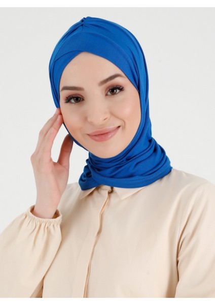 Pileli Isra Çapraz Türban - Saks Mavi - Ecardin