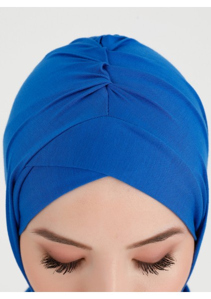 Pileli Isra Çapraz Türban - Saks Mavi - Ecardin fırsatları