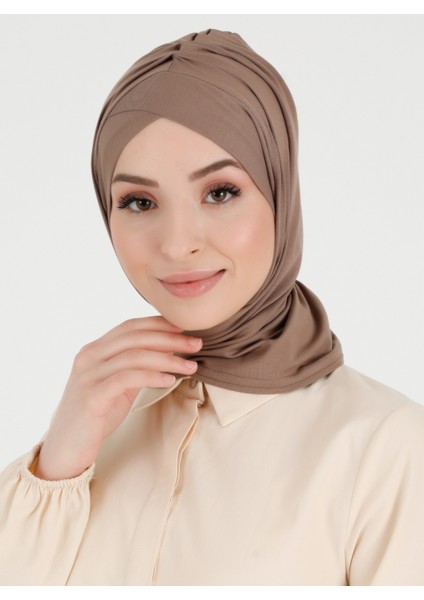 Pileli Isra Çapraz Türban - Koyu Vizon - Ecardin