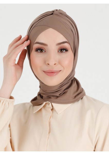 Pileli Isra Çapraz Türban - Koyu Vizon - Ecardin fiyatları