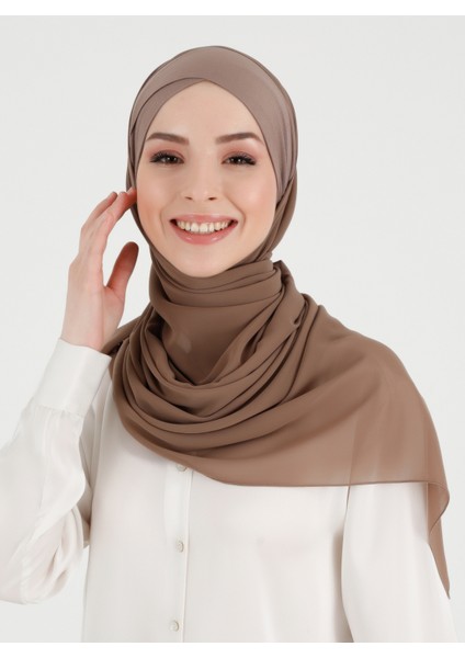 Boneli Çapraz Şifon Şal - Koyu Vizon - Ecardin