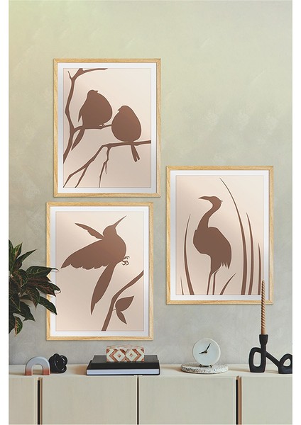 Çerçeveli Çoklu Tablo Çerçeve Kuş Temalı Ev Dekoru Konsept 3'lü Ahşap Çerçeve Yeni Yıl Hediye ÖZC-369