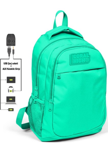 Coral High Su Yeşili Okul ve Beslenme Çantası - Kız Çocuk - USB Soketli modelleri