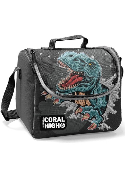 Coral High Dinazor Baskılı Okul ve Beslenme Çantası - Erkek Çocuk - USB Soketli
