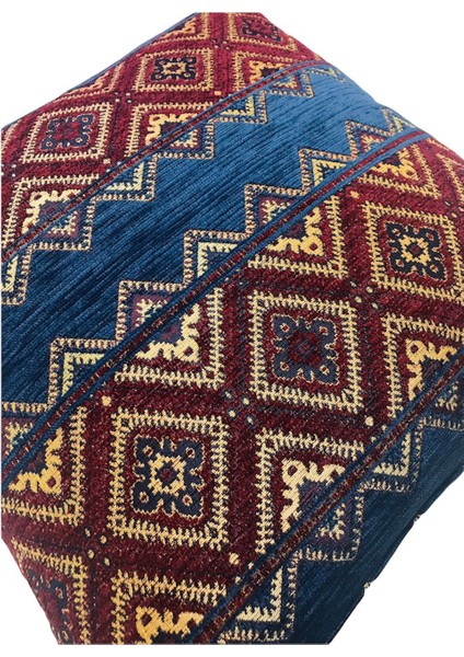 Geometrik Desenli Bordo-Mavi Kırlent Kılıfı 45 x 45 cm