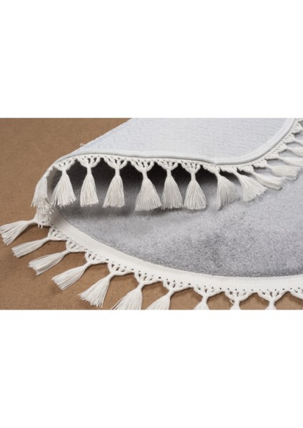 Yuvarlak Comfort Puffy Ponpon Saçaklı Peluş Halı Açık Gri SM1011A modelleri