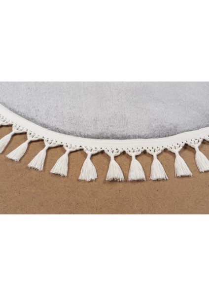 Yuvarlak Comfort Puffy Ponpon Saçaklı Peluş Halı Açık Gri SM1011A fiyatları
