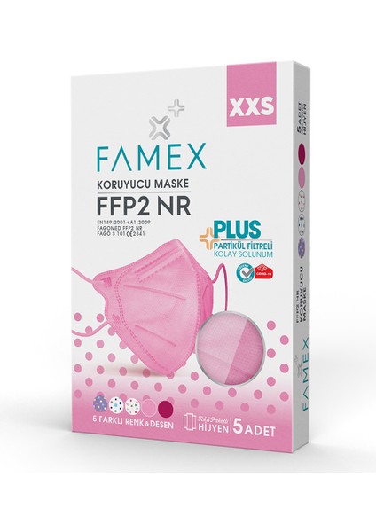 N95 Ffp2 Koruyucu Kız Çocuk Maskesi 5 Farklı Renk ve Deseli 5 Adet Duck Modeli