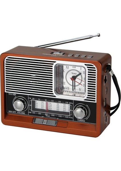 Dekoratif Şarjlı Fenerli Saatli Nostaljik Radyo