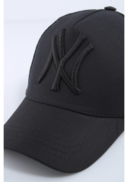 Ny Nakışlı Fileli Siyah Unisex Şapka