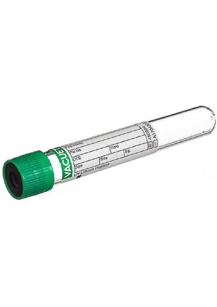 9 ml Lh Lityum Heparin 16×100 Yeşil Kapak Kan Alma Tüpü 100 Adet