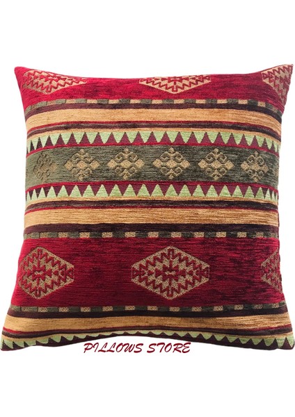 Kilim Desenli Bordo Kırlent Kılıfı 45 x 45 cm